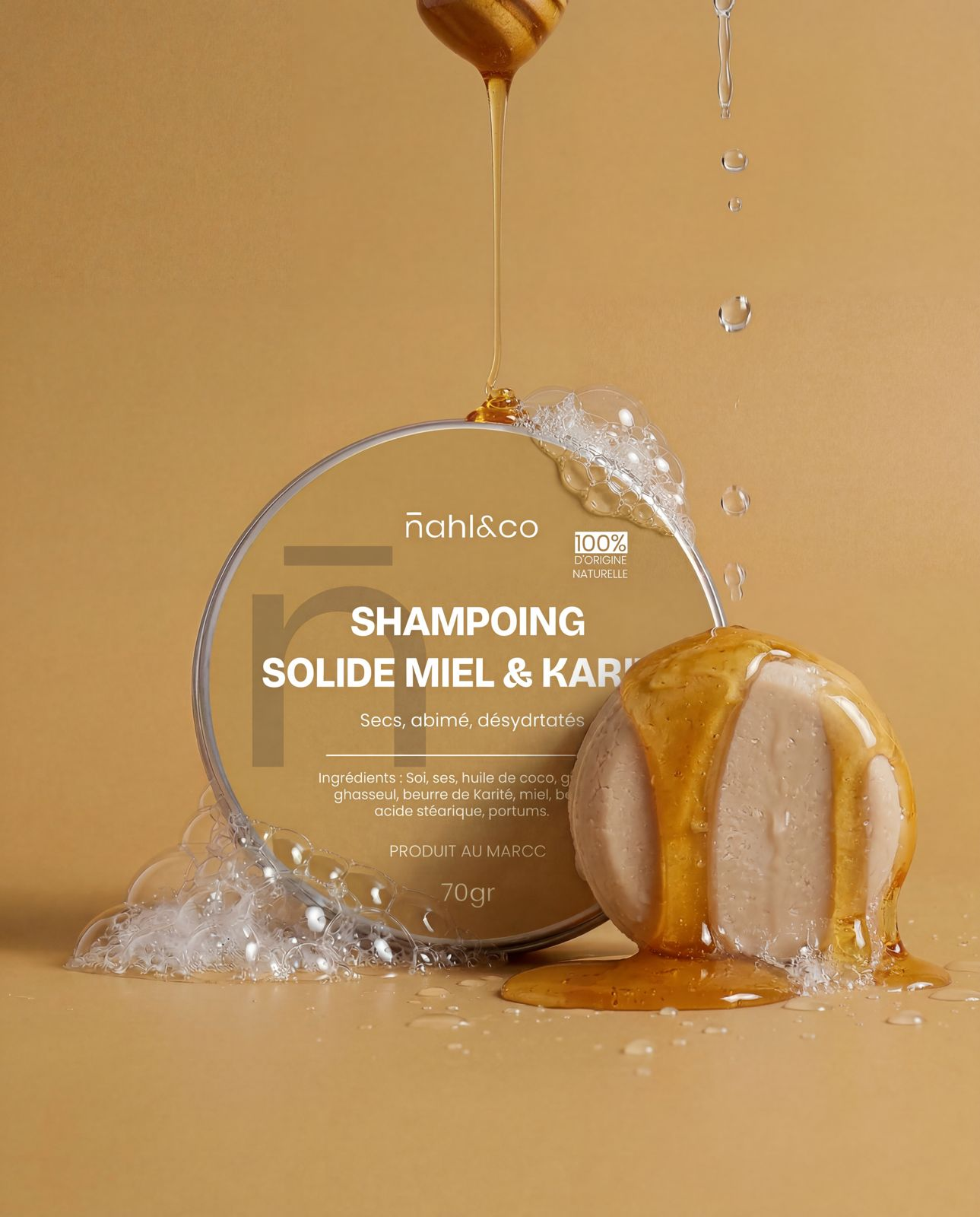 Nahl & Co – Shampoing Solide au Miel | Nutrition & Douceur Naturelle